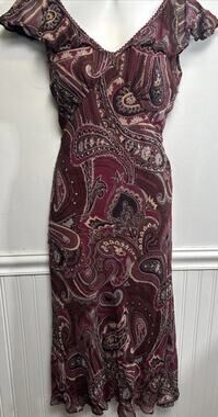 Y2K Babydoll Dress Vintage Fairy Coquette Romantic Floral Whimsy Beaded M Midi